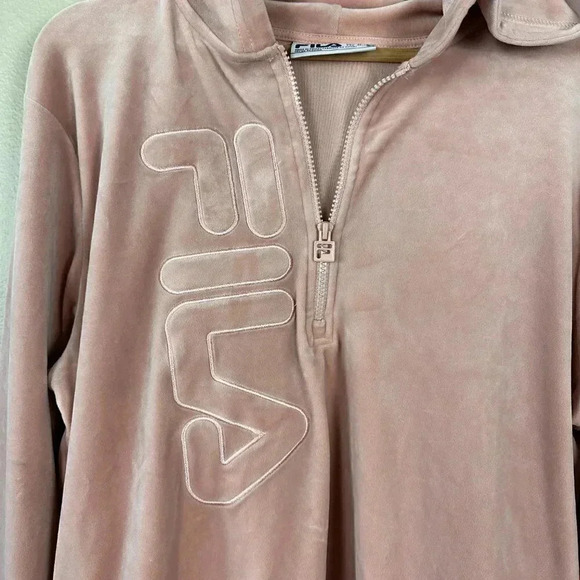 Fila Velour Quarter Zip Pullover Cropped Hoodie Pink XL - Picture 4 of 7